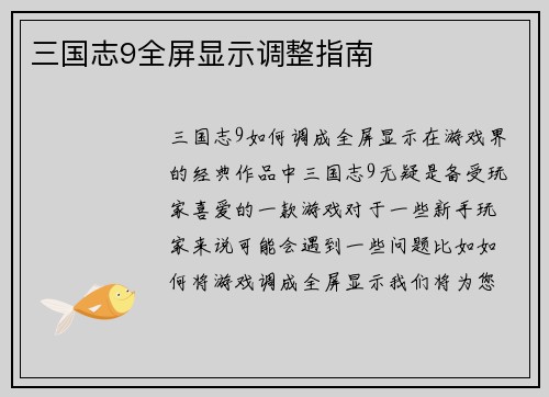 三国志9全屏显示调整指南