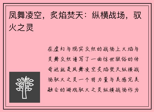 凤舞凌空，炙焰焚天：纵横战场，驭火之灵